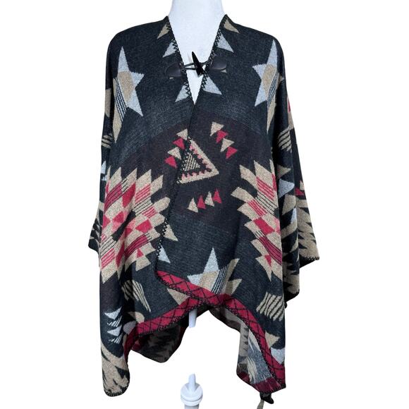 Soft Surroundings Aztec Print Poncho Women's One Size Western Cozy Outdoor Boho - Picture 1 of 6